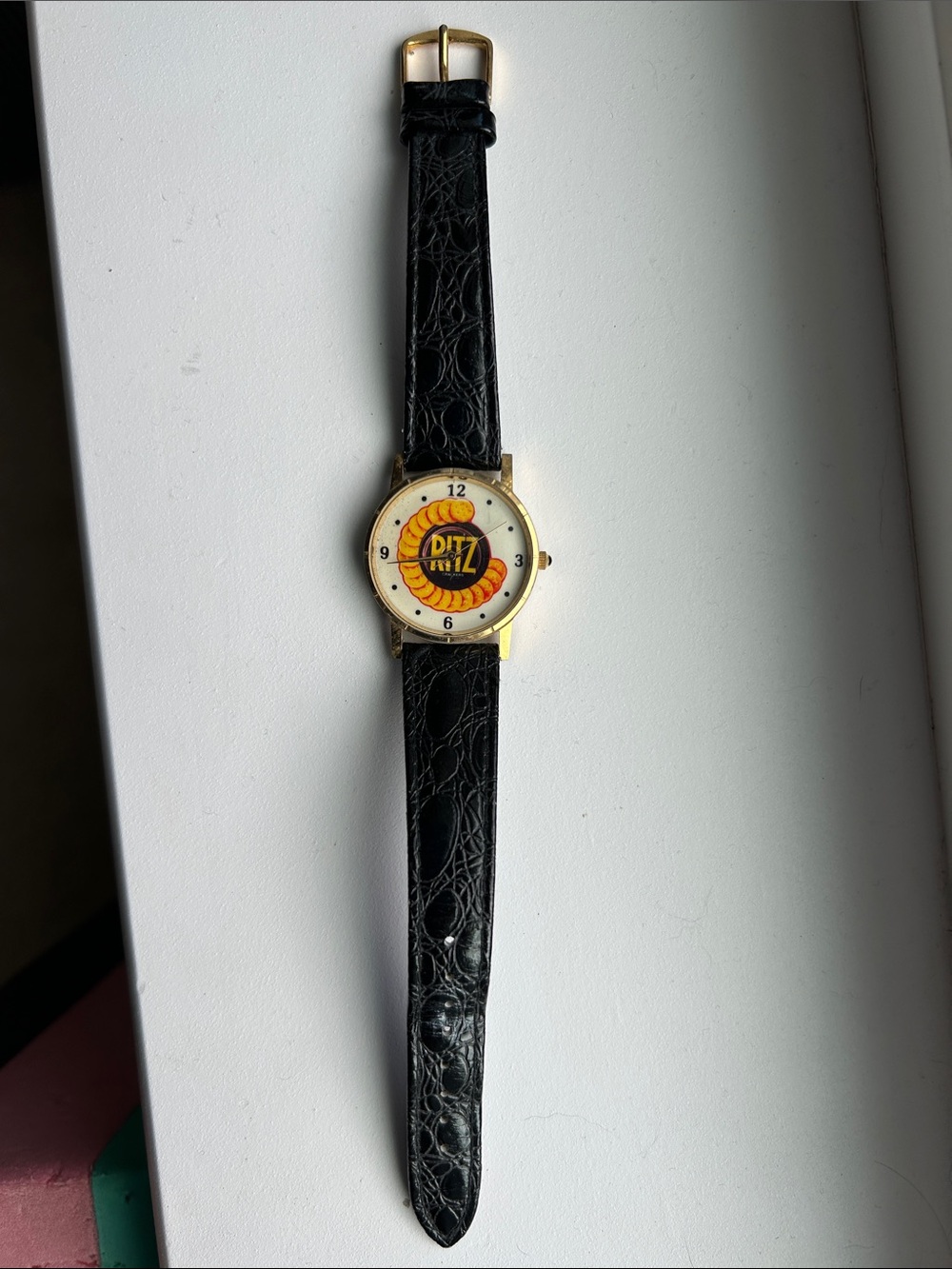 Ritz Crackers Logo Vintage-Inspired Watch - Black Strap, Gold Case
